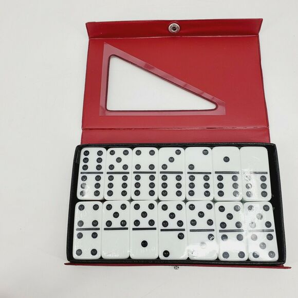 Double Six 6 Professional Dominoes Game Set 28 Piece Domino Tiles Ivory & Case - Picture 2 of 6